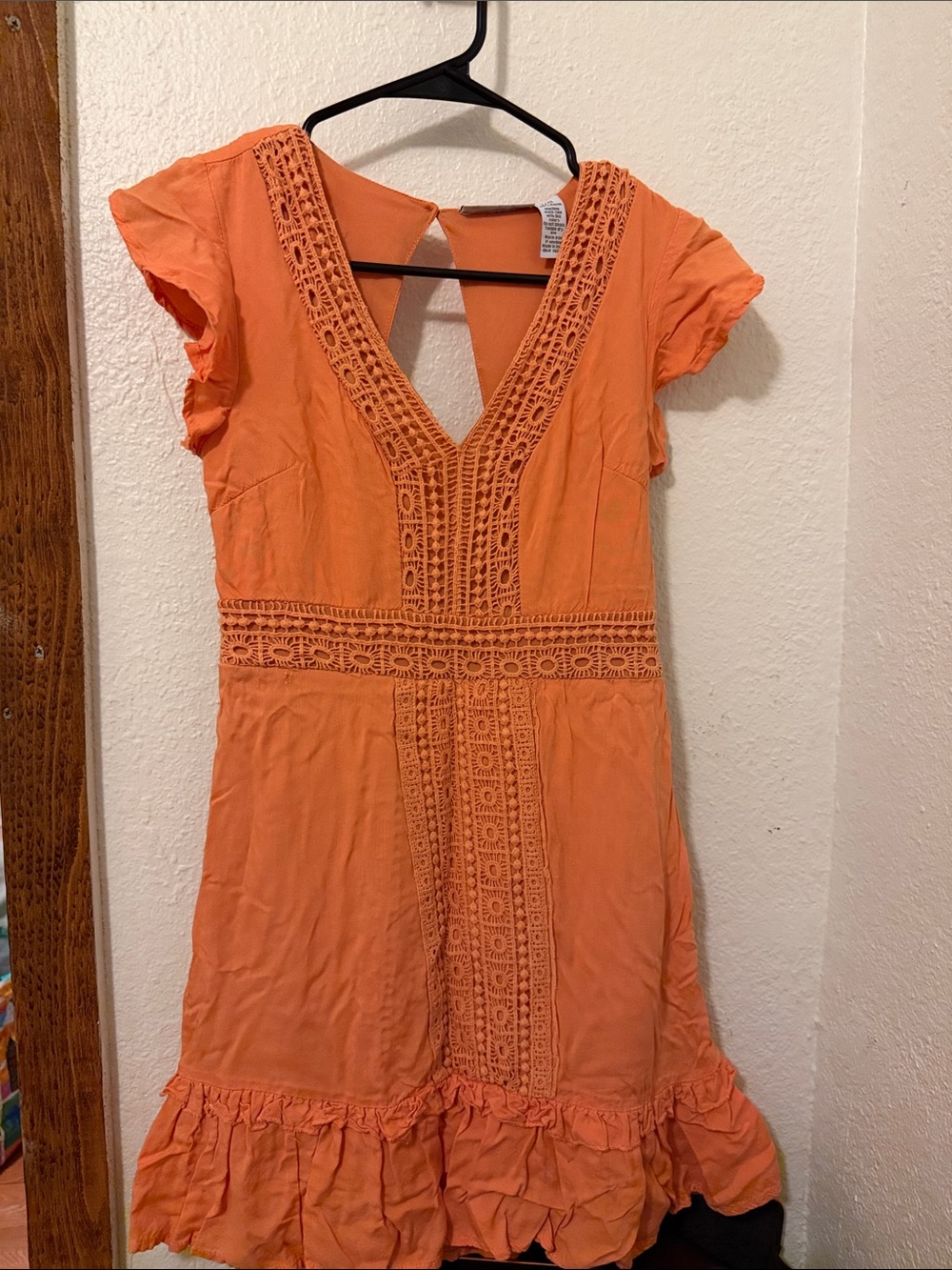 Orange Crochet-Trim V-Neck Women’s Dress